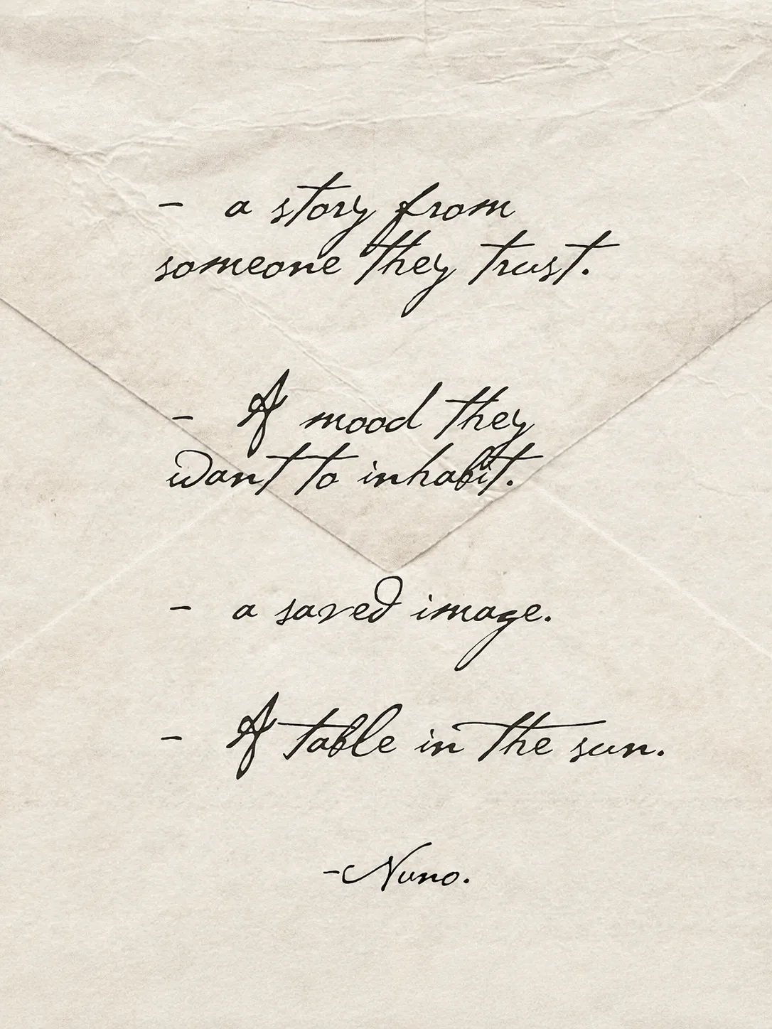 Handwritten brand notes on folded paper